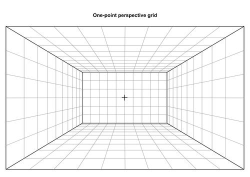 an empty room with one point perspective grid