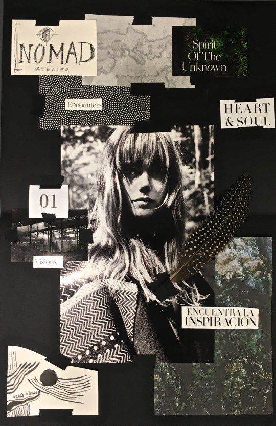 a collage of black and white images with words on them, including an image of a woman's face