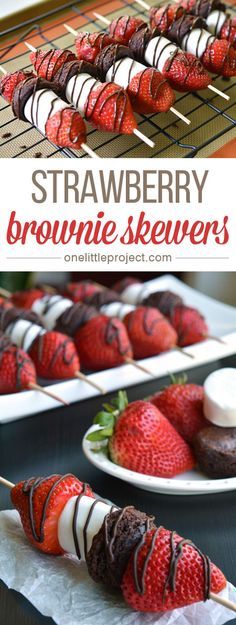 strawberry brownie skewers with chocolate covered strawberries