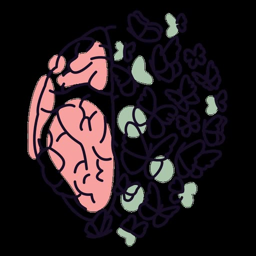 the left and right side of a brain with butterflies around it, on a white background