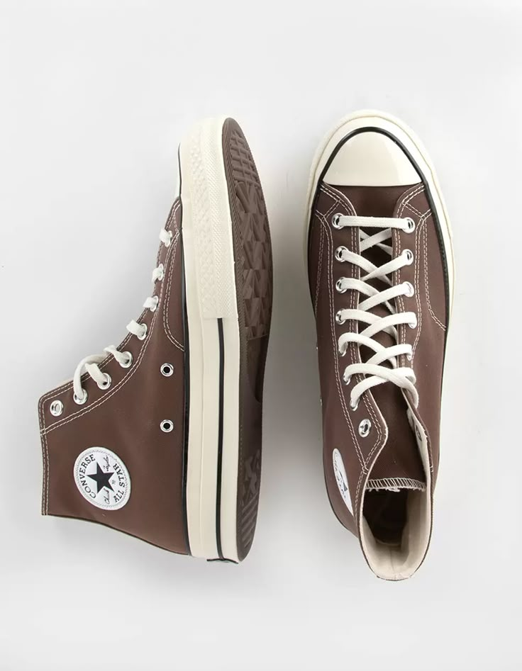 CONVERSE Chuck 70 Canvas High Top Shoes - BROWN | Tillys Brown Shoe Aesthetic, Brown Hightop Converse, Brown Shoes Womens Outfit, Dark Brown Converse, Light Brown Converse, Brown Converse High Tops, Snikers Shoes, Brown Converse Outfit, Womens Converse Shoes