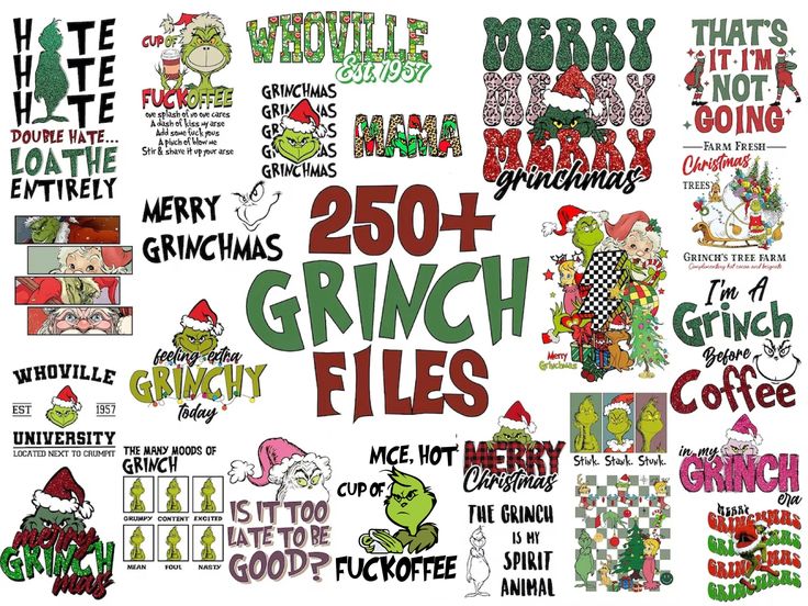 an image of the grinch files in various font and colors on a white background