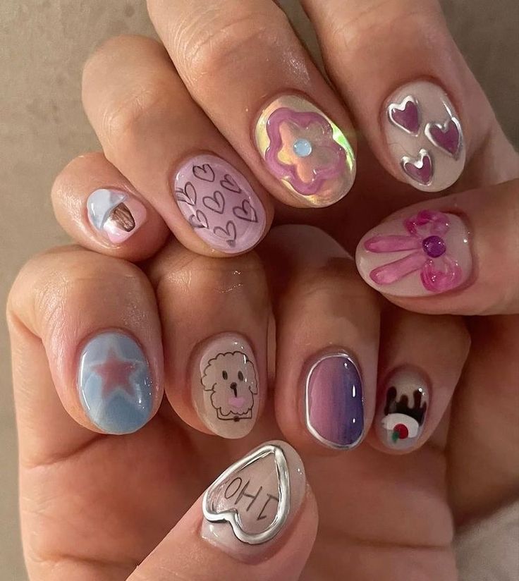 Fake Nails Designs, Hello Nails, Hippie Nails, Pretty Gel Nails, Soft Nails, Astro Boy, Kawaii Nails, Funky Nails, Cute Acrylic Nails