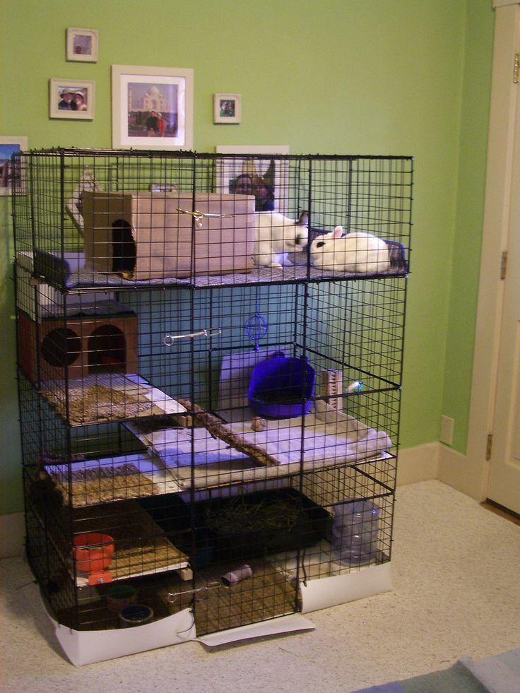 a cage filled with lots of different types of items on top of a floor next to a door