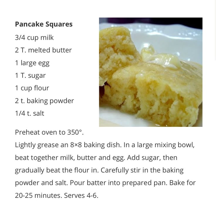 the recipe for pancakes is shown with information about how to bake them and what to use it