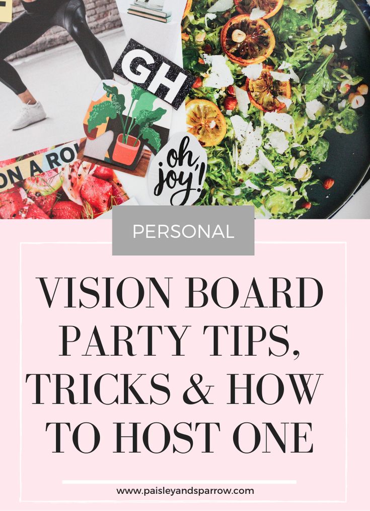 a plate with the words vision board party tips, tricks and how to host one