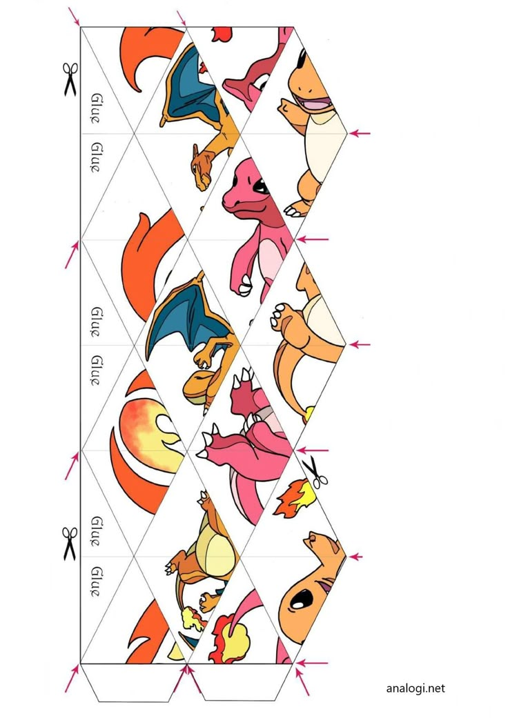 an image of different types of animals on a paper pattern with the measurements for each piece