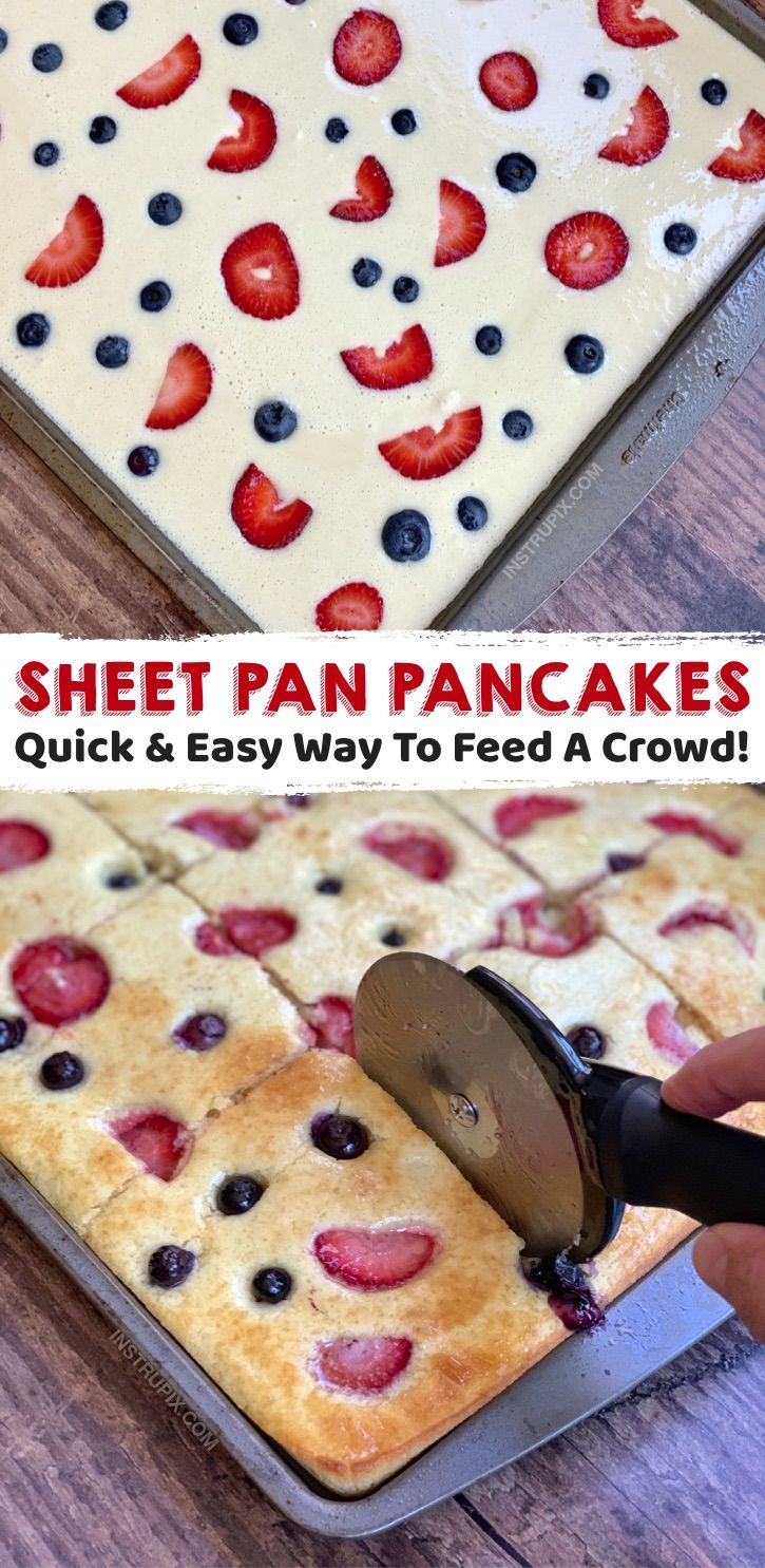 a sheet pan filled with blueberries, strawberries and cream cheesecakes next to a spatula