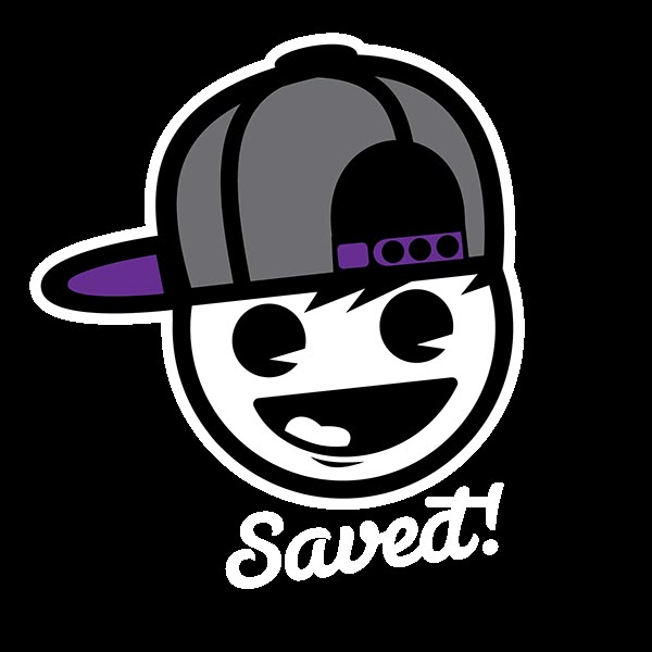 a black and white drawing of a person wearing a baseball cap with purple trims