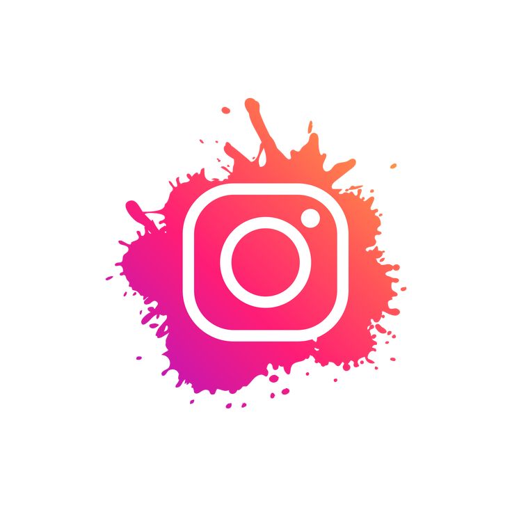 the instagram logo with paint splatters on it, in pink and purple