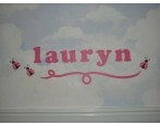 the name lauren is written in pink on a wall