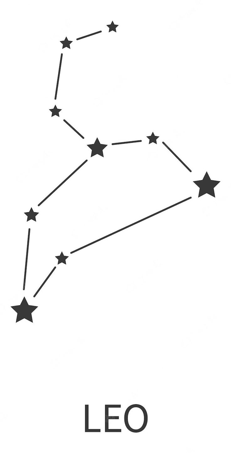 the leo zodiac sign is shown in black and white, with stars all over it