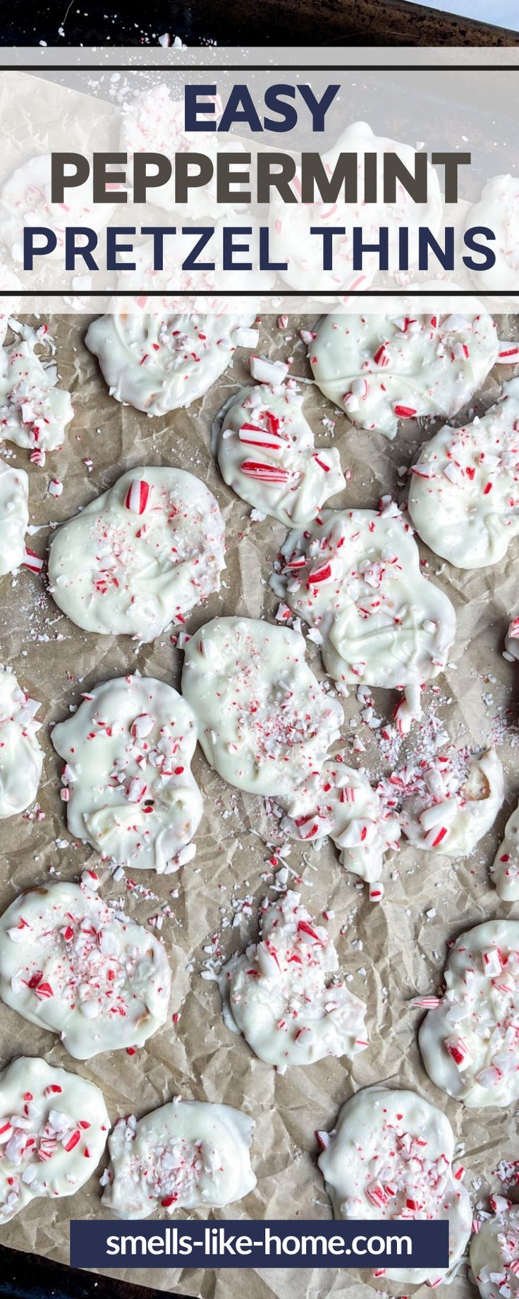 easy peppermint pretzel thins recipe on a baking sheet