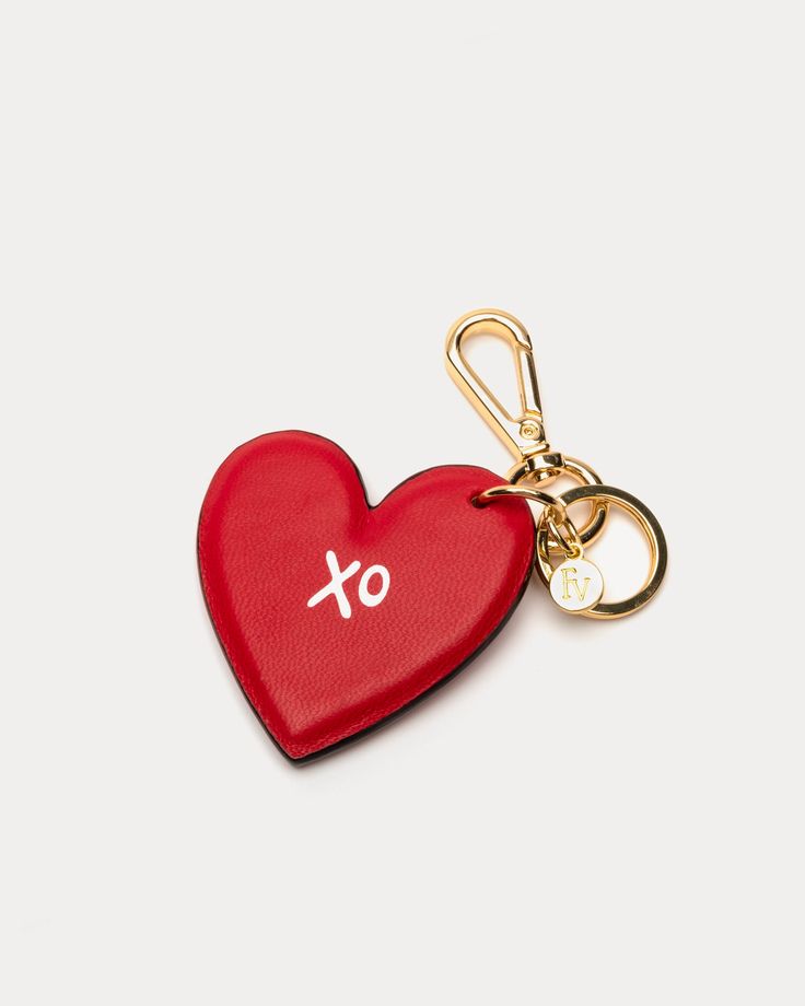 XO Heart Keychain Red - Frances Valentine Leather Lettering, Leather Charms, Logo Charm Keychains For Gifts, Gift Keychain With Logo Charm, Keychain Valentine, Classy Keychain, Key Chain, Valentine’s Day Keychains, Heart And Key Keychain