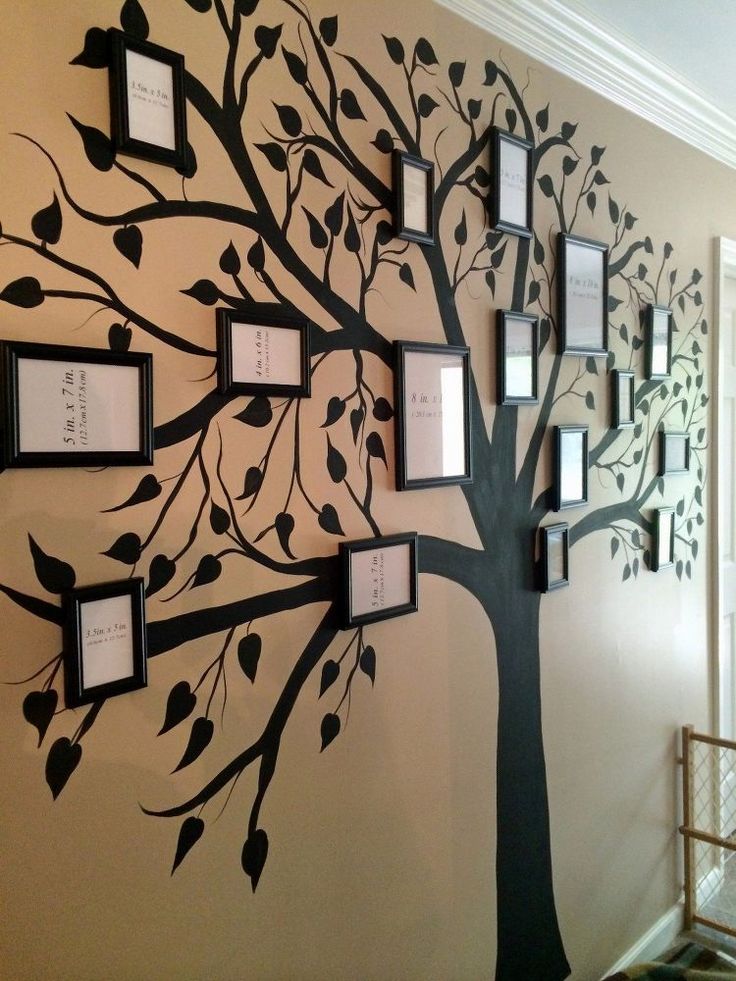 a family tree with frames on the wall