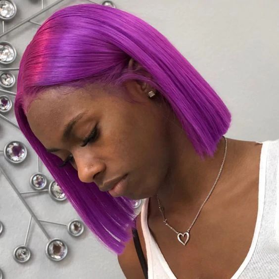 Brazilian Hair Bob Wig Short Style Fairy Purple Color - Prosp Hair Shop Wash Out Hair Color, Purple Bob, Grey Hair Wig, Afro Wigs, Wig Short, Pink Wig, Hair Bob, Short Bob Wigs, Lace Hair