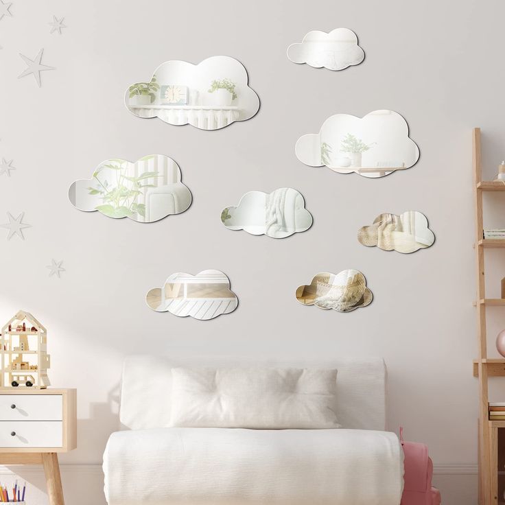 PRICES MAY VARY. Various Sizes: these cloud wall decors have 4 kinds of sizes, they measure respectively approx. 28 x 18 cm/ 11.02 x 7.09 inches, 25 x 15 cm/ 9.84 x 5.91 inches, 16 x 9 cm/ 6.3 x 3.54 inches, 11.5 x 7.5 cm/ 4.53 x 2.95 inches respectively, can be applied for multiple occasions Use with Confidence: 3D cloud wall decals are made of quality acrylic material, reliable and sturdy, will not tear or break easily, and they won't scratch your skin, you can use them to decorate your room w Playroom/living Room, Cloud Decal, Cloud Mirror, Cloud Wall Decal, Shape Mirror, Mirror Decals, Cloud Decoration, Living Room Themes, Cloud Shape