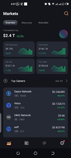 the market dashboard on an iphone