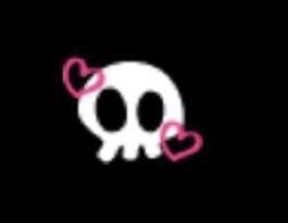 a skull with two hearts on it's forehead and the word love spelled in pink