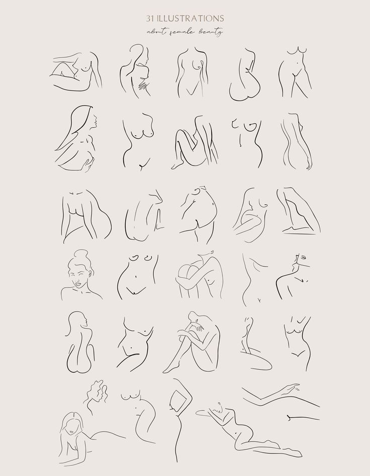 an image of a line drawing of nude female body shapes in various positions and sizes