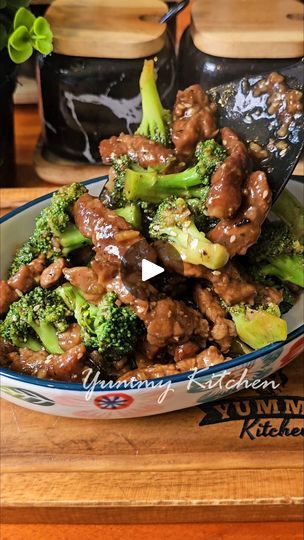 beef and broccoli stir fry in a bowl