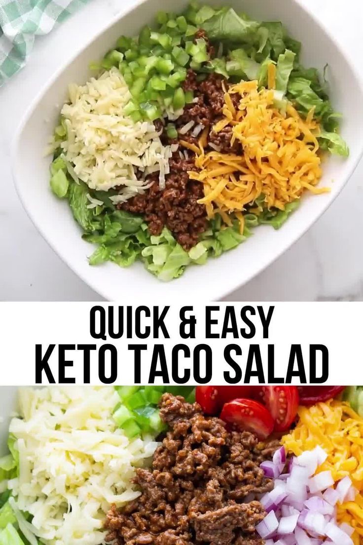 two pictures showing different types of keto taco salad