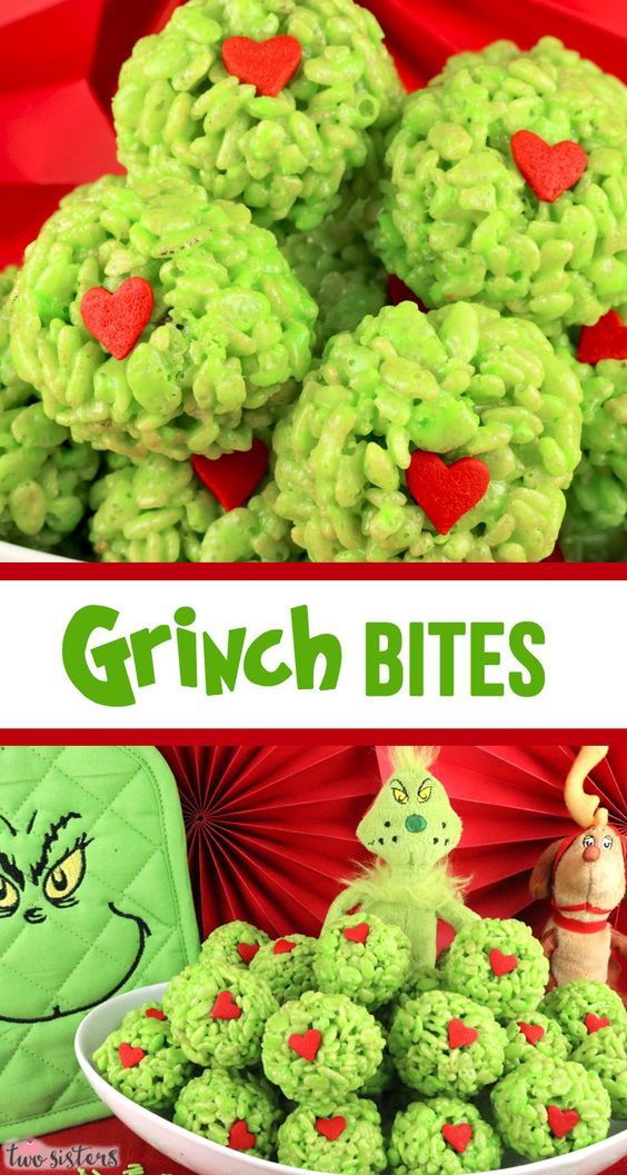 green rice krispy treats with red hearts on them and the words grin's rice kris