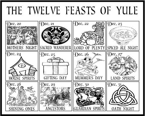 the twelve feasts of yule coloring page for kids and adults with pictures on it