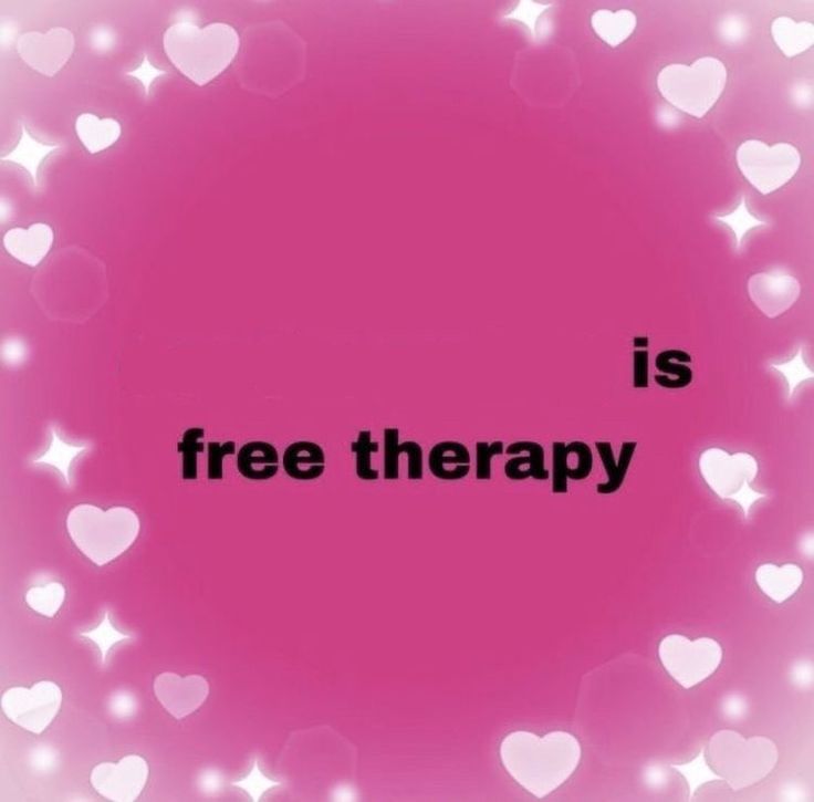 the words free therapy is written in black on a pink background with white hearts and stars