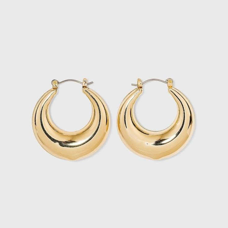 Polish off any look with these Thick Metal Hoop Earrings from A New Day™. Featuring a simple design, these gold-tone earrings pair with all your outfits for a stunning finish. Easy to secure with the snap down post closure, you'll love the elegantly chic style these thick hoop earrings bring to your looks. Color: gold/metal. Gender: female. Age Group: adult. Thick Hoop Earring, Cute Earrings Hoops Gold, Gold Thick Hoop Earrings, Thick Gold Earrings, Target Earrings, Preppy Earrings, Chunky Gold Earrings, Target Jewelry, Golden Hoop Earrings