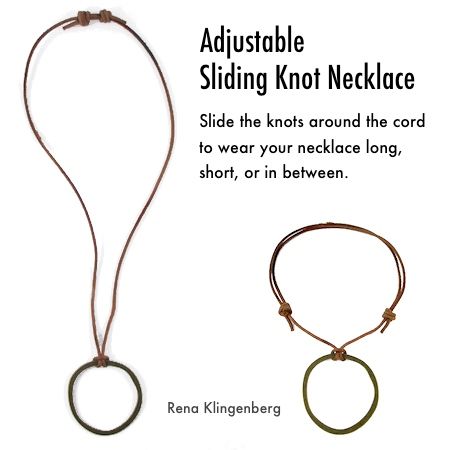 two necklaces are shown with the words adjustable sliding knot necklace