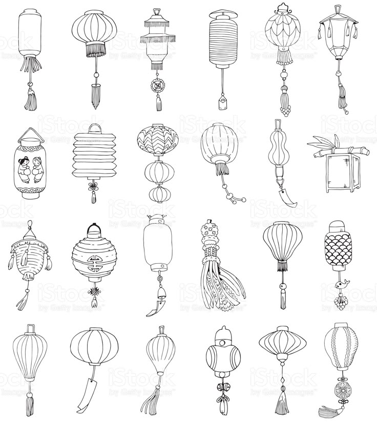 the chinese lanterns are drawn in black and white