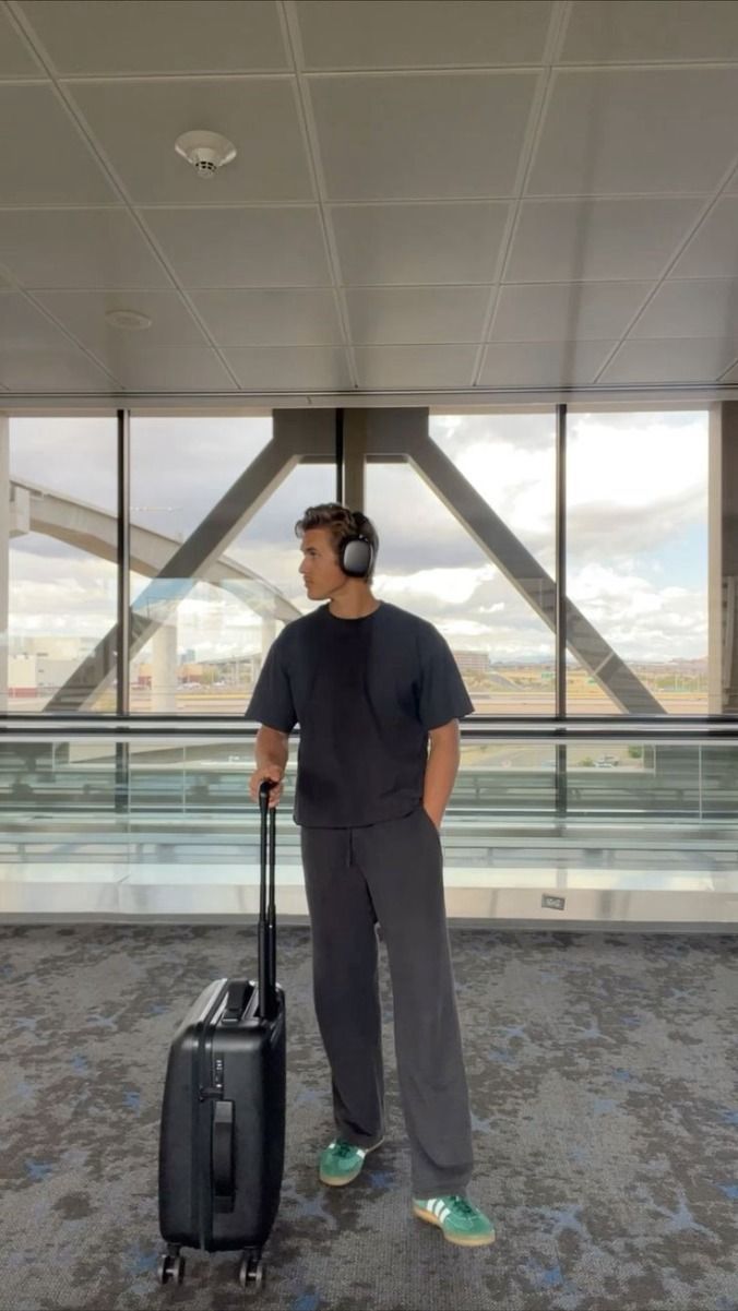 Casual/basic ￼ ￼ ￼ ￼ ￼ ￼ ￼ ￼ ￼ Men’s Outfit For Airport, Man Outfit Europe, Men’s Outfits With Sweatpants, Man Sweatpants Outfit, Men Best Outfits, Airport Aesthetic Men, Long Flight Outfit Men, Airport Outfit Comfy Men, Travel Men Outfit