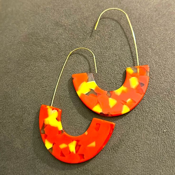 Acrylic Earrings, Lightweight, Orange, And Yellow Pierced Earrings Acrylic Earrings, Red Yellow, Earings Piercings, Lady In Red, Jewelry Earrings, Women Jewelry, Orange, Yellow, Beads