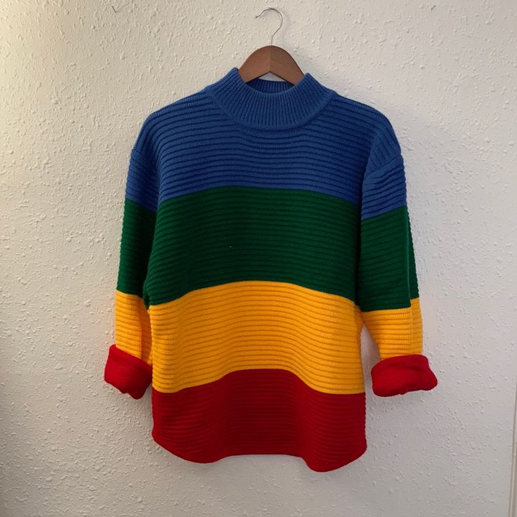 Cozy, Vibrant Sweater From Unif. No Longer Available On Their Website, In Like-New Condition (Worn Perhaps Twice?). Very Cute, But I Have A Problem With Rainbow Sweaters And It’s Time To Let This One Go, Since I’ve Seldom Worn It. Rainbow Sweater, Sweaters For Women, Like New, Rainbow, How To Wear, Women Shopping, Black, Color