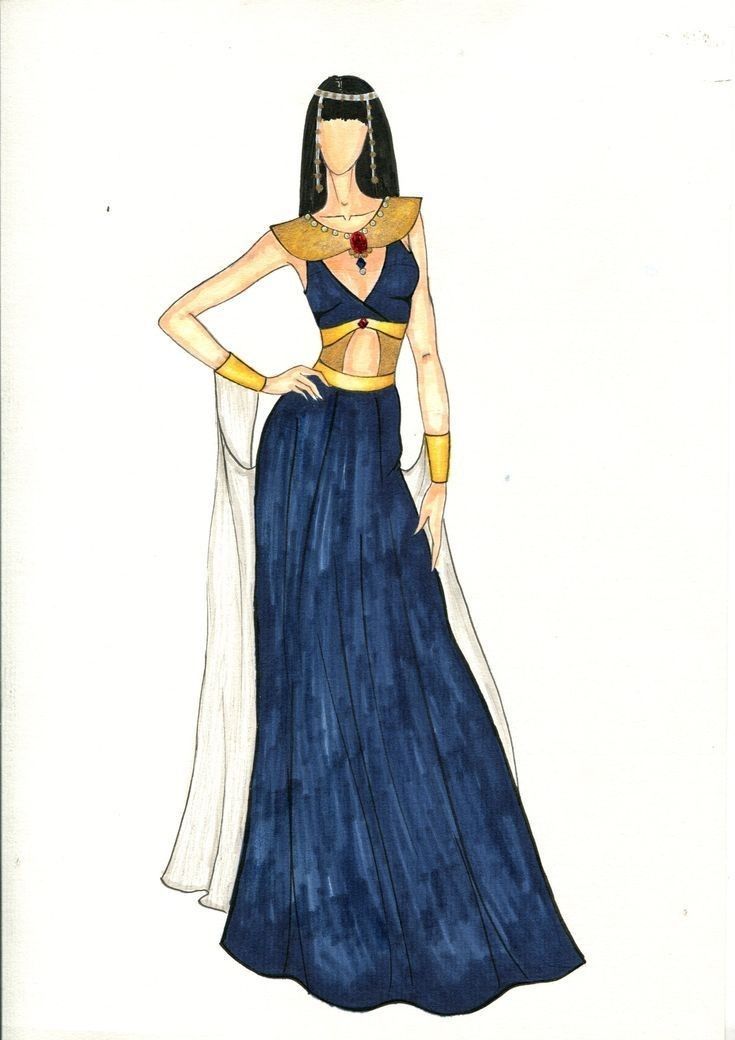 Ancient Egypt fashion Cleopatra Sketch, Egyptian Dress Ancient, Egyptian Fashion Illustration, Egyptian Dress Goddesses, Cleopatra Illustration, Halloween Costumes Pirate, Mummy Costumes, Egypt Clothes, Ancient Egyptian Dress