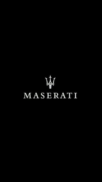 the logo for maserati is shown in black and white on a dark background