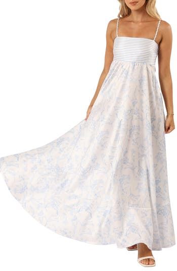 Nautical-inspired stripes and a whimsical floral print keep your look playful in this A-line maxi dress that you can't help twirling in. Hidden side-zip closure Square neck Adjustable straps Lined 100% polyester Hand wash, line dry Imported Coastal Grandma Dress, Blue And White Maxi Dress, Light Blue Maxi Dress, Long Dresses Casual, Pink Floral Sundress, Grandma Dress, Blue And White Floral Dress, Long Summer Dress, Inheritance Games