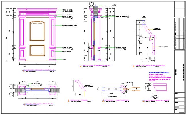 an architectural drawing showing the details for a front door