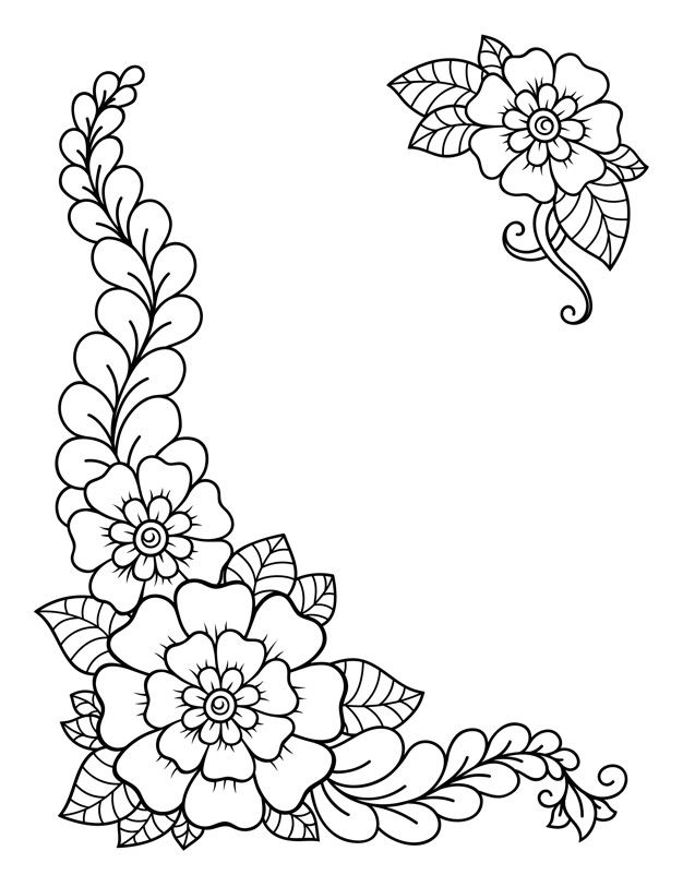 the letter l with flowers and leaves on it is outlined in black and white ink