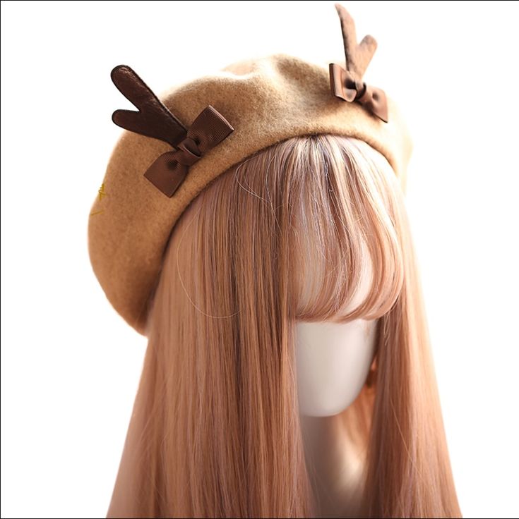 Fabric: cotton  Color: dark brown, light brown  Size: Free    Suitable for head circumference 54-58cm Painter Hat, Deer Horn, Cute Deer, Trendy Hat, Wool Berets, Girl Online, Beret Hat, Berets, Cute Hats