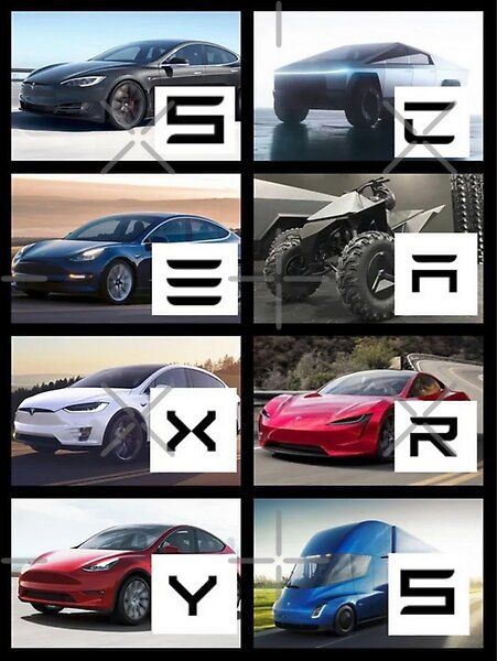 four different types of cars are shown with the letters x and y in each letter