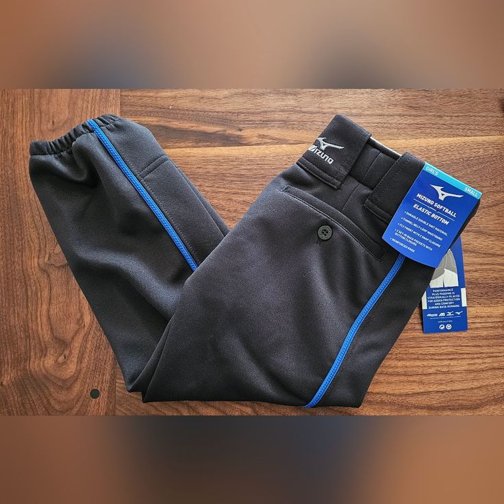 Nwt Girls Small Black With Blue Pinstripe Softball Pant. Perfect Condition And Ready To Ship! See Last Pics For Measurements. Kids Bottoms, Softball, Black Blue, Blue Black, Customer Support, Pants, Blue, Black, Color