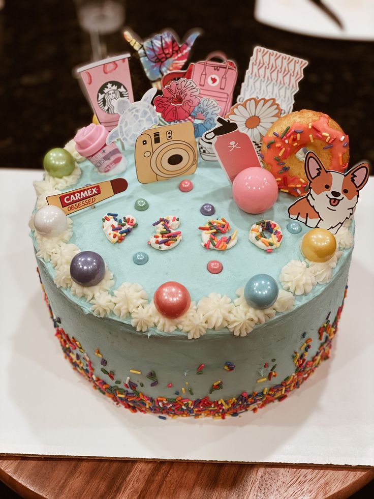 a birthday cake decorated with candies and decorations