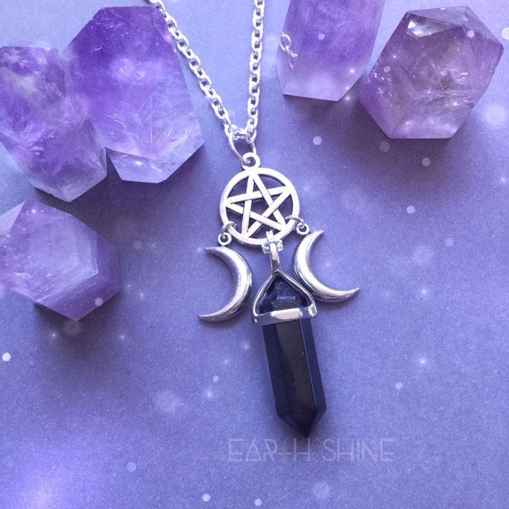 Amethyst Crystal Jewelry, Pentacle Necklace, Moon Pentacle, Witch Moon, Quartz Crystal Jewelry, Amethyst Crystal Necklace, Crystal Goddess, Wiccan Jewelry, Rose Quartz Jewelry