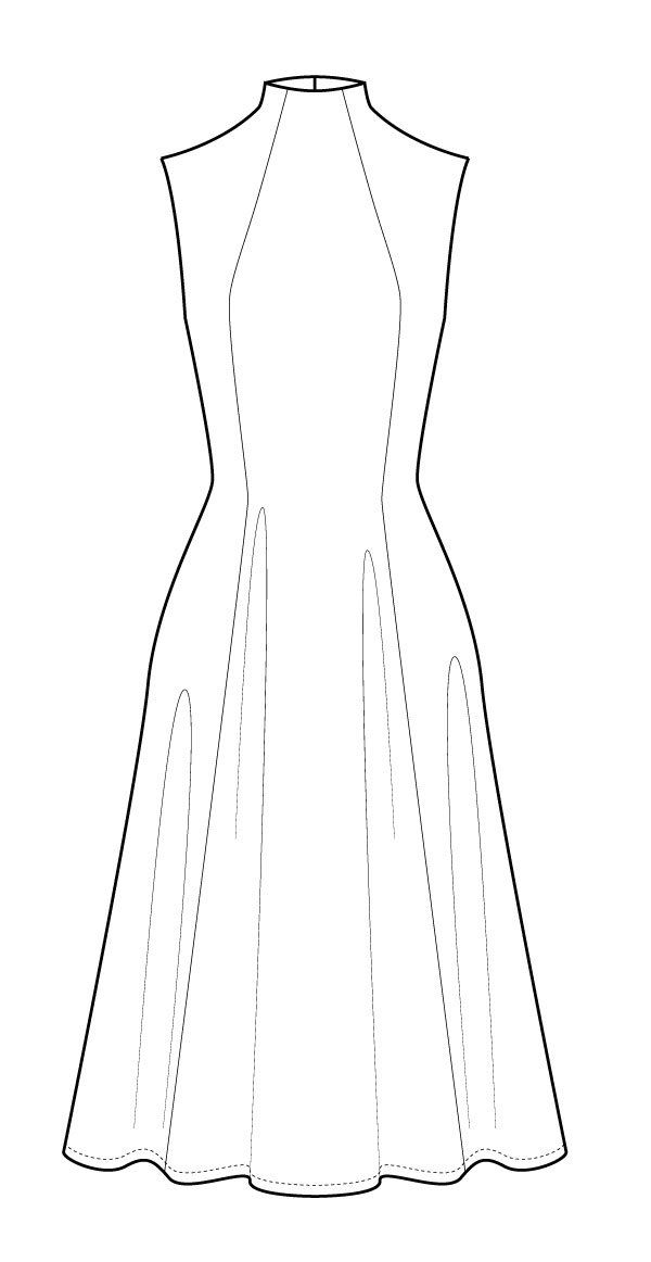 a line drawing of a dress on a mannequin neckline, with an open back