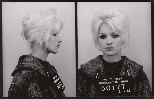 two women with blonde hair and police mugs are shown in this black and white photo