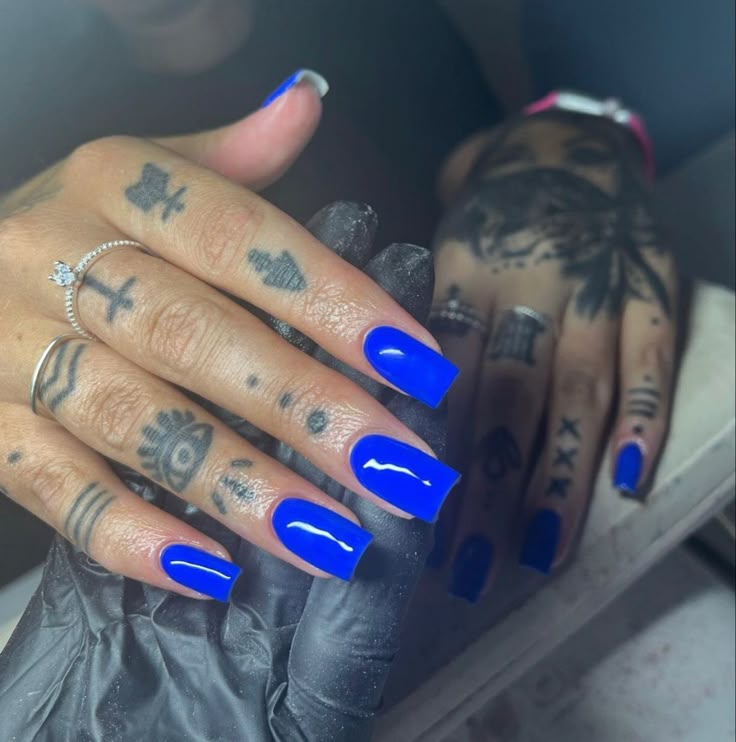 Pepsi Blue Nails, Tapered Square Nails Royal Blue, Royal Blue Jelly Nails, Royal Blue Nails Square Short, Short Square Acrylic Nails Royal Blue, Royal Blue Nails Black Women, Royal Blue Almond French Tip, Neon Dark Blue Nails, Duke Blue Nails