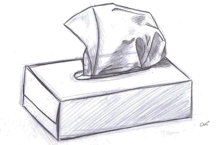 a drawing of a tissue dispenser sitting on top of a white box