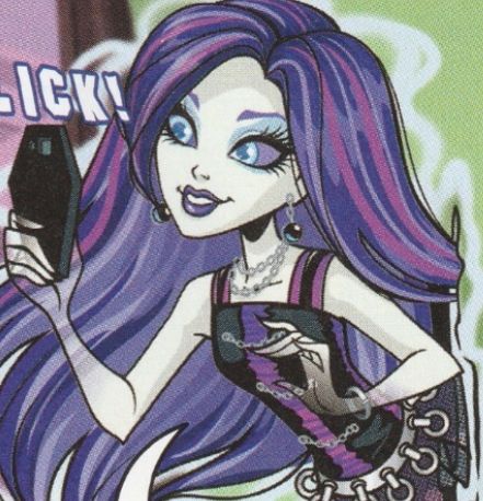 a girl with purple hair holding a cell phone